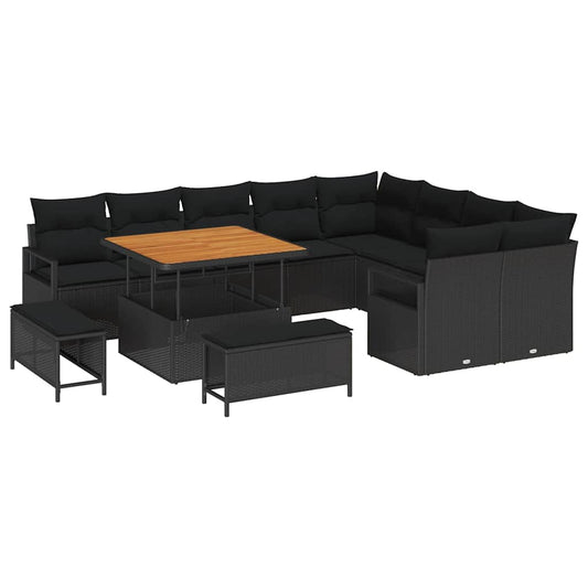 Garten-Sofa-Set mit Kissen 12 pcs Schwarz Poly Rattan