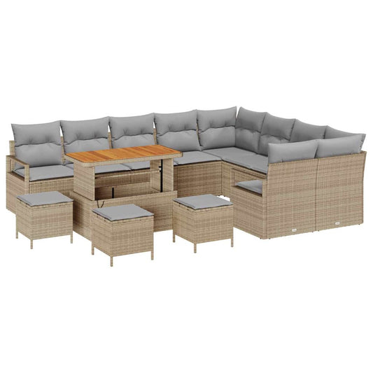 Garten-Sofa-Set mit Kissen 13 pcs Beige Poly Rattan