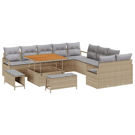 Garten-Sofa-Set mit Kissen 13 pcs Beige Poly Rattan