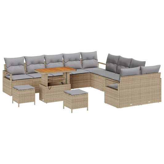 Garten-Sofa-Set mit Kissen 13 pcs Beige Poly Rattan