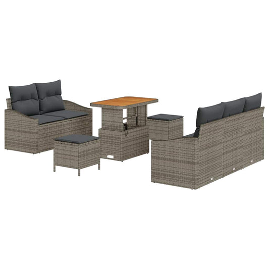 Garten-Sofa-Set mit Kissen 8 pcs Grau Poly Rattan