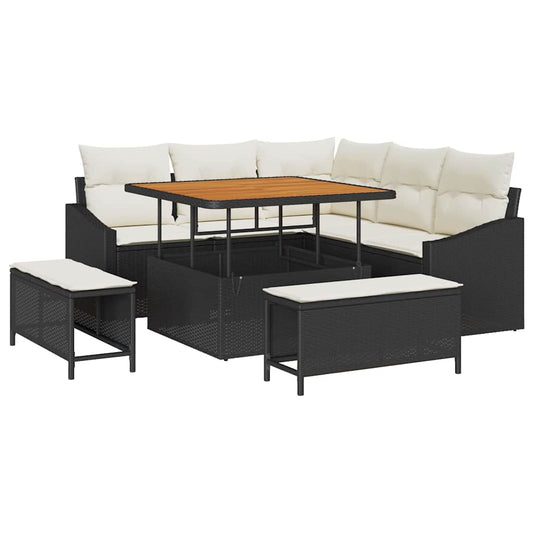 Garten-Sofa-Set mit Kissen 8 pcs Schwarz Poly Rattan