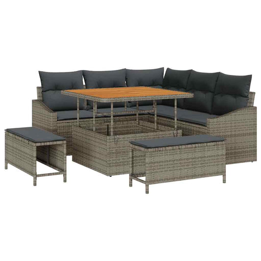 Garten-Sofa-Set mit Kissen 8 pcs Grau Poly Rattan