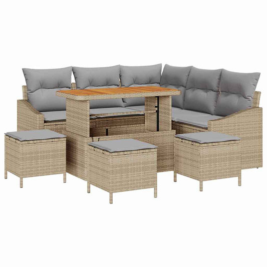 Garten-Sofa-Set mit Kissen 9 pcs Beige Poly Rattan