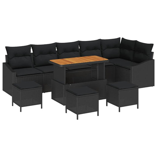 Garten-Sofa-Set mit Kissen 10 pcs Schwarz Poly Rattan