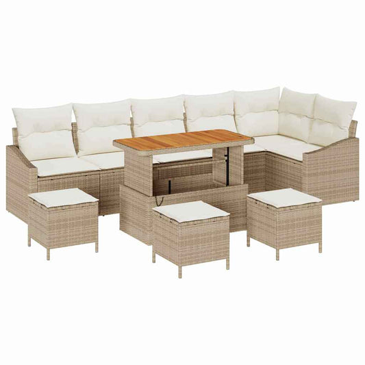 Garten-Sofa-Set mit Kissen 10 pcs Beige Poly Rattan