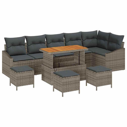 Garten-Sofa-Set mit Kissen 10 pcs Grau Poly Rattan
