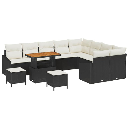 Garten-Sofa-Set mit Kissen 12 pcs Schwarz Poly Rattan