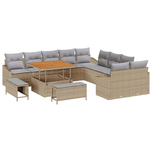 Garten-Sofa-Set mit Kissen 13 pcs Beige Poly Rattan