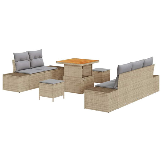 Garten-Sofa-Set mit Kissen 8 pcs Beige Poly Rattan
