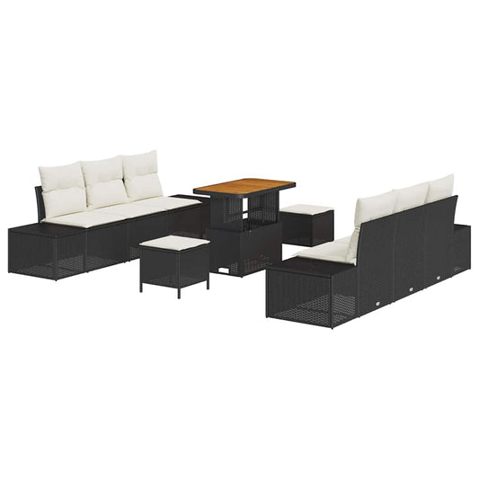 Garten-Sofa-Set mit Kissen 9 pcs Schwarz Poly Rattan