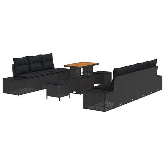 Garten-Sofa-Set mit Kissen 10 pcs Schwarz Poly Rattan