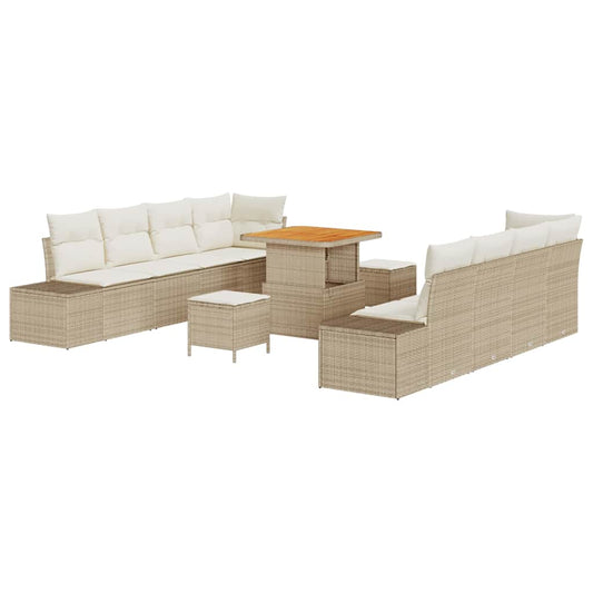 Garten-Sofa-Set mit Kissen 11 pcs Beige Poly Rattan
