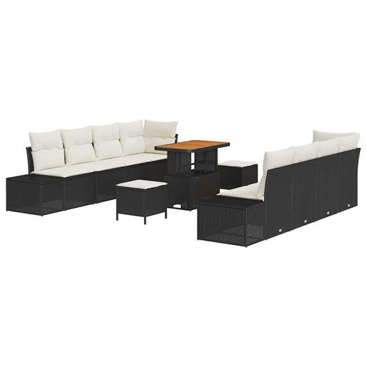 Garten-Sofa-Set mit Kissen 11 pcs Schwarz Poly Rattan
