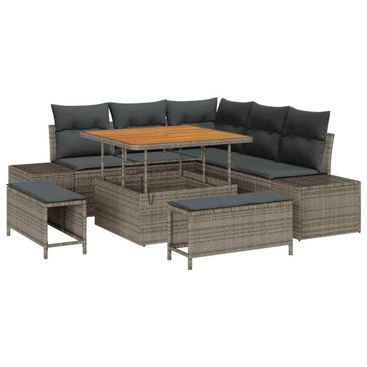 Garten-Sofa-Set mit Kissen 8 pcs Grau Poly Rattan