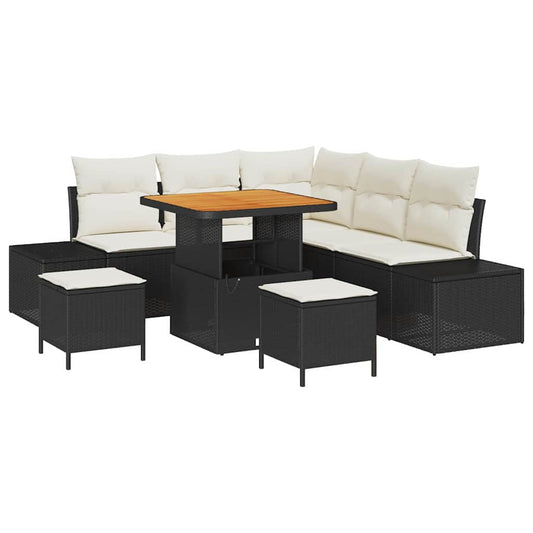 Garten-Sofa-Set mit Kissen 8 pcs Schwarz Poly Rattan