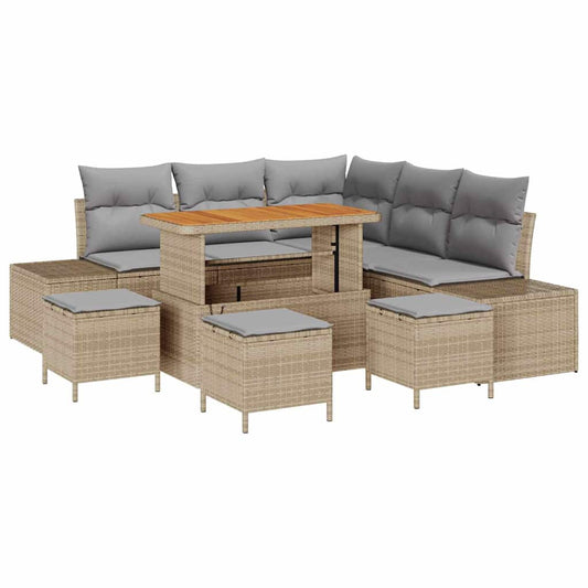 Garten-Sofa-Set mit Kissen 9 pcs Beige Poly Rattan