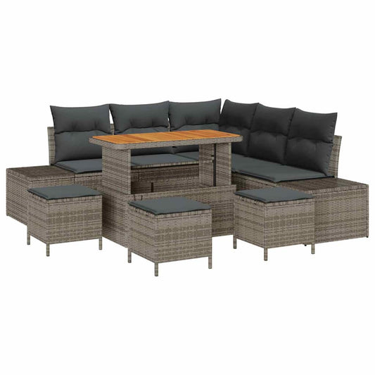 Garten-Sofa-Set mit Kissen 9 pcs Grau Poly Rattan