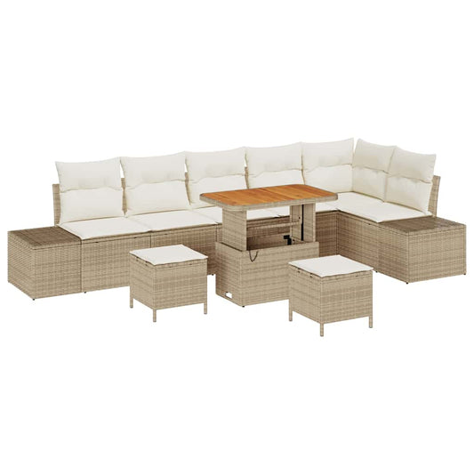Garten-Sofa-Set mit Kissen 9 pcs Beige Poly Rattan
