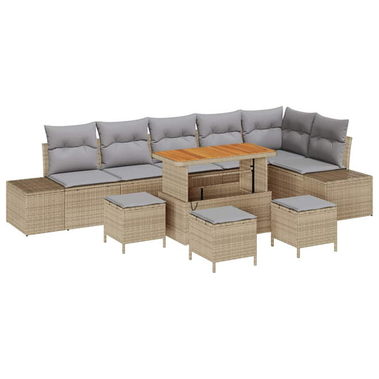 Garten-Sofa-Set mit Kissen 10 pcs Beige Poly Rattan
