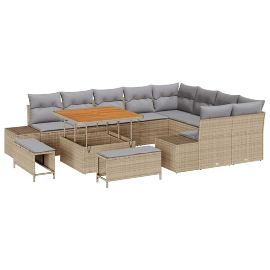 Garten-Sofa-Set mit Speicher 12 pcs Beige Poly Rattan