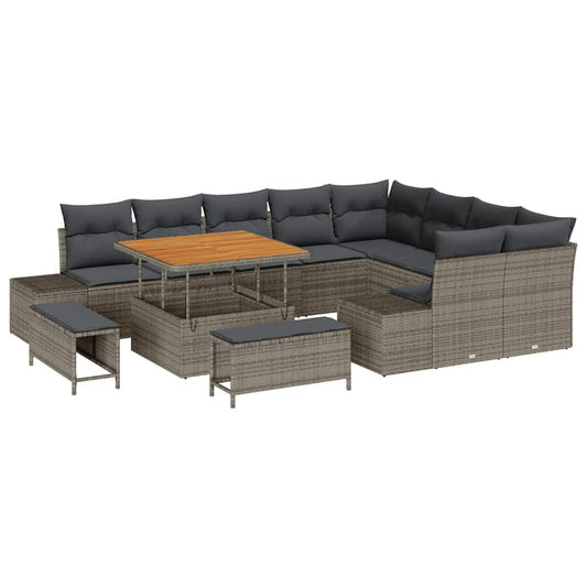Garten-Sofa-Set mit Speicher 12 pcs Grau Poly Rattan