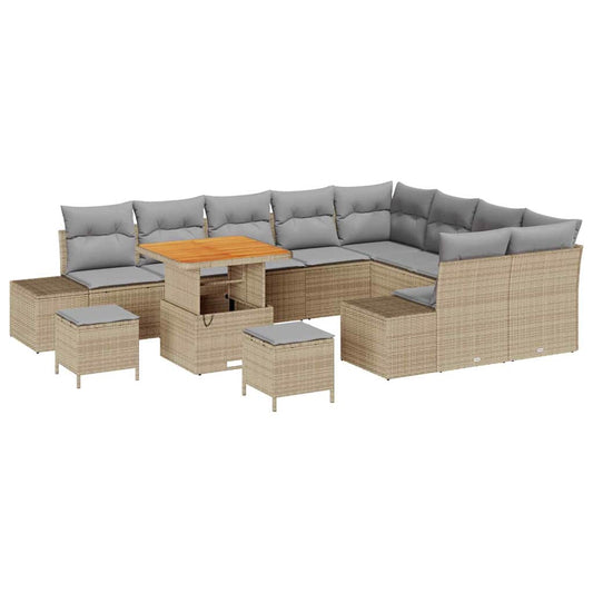 Garten-Sofa-Set mit Speicher 12 pcs Beige Poly Rattan