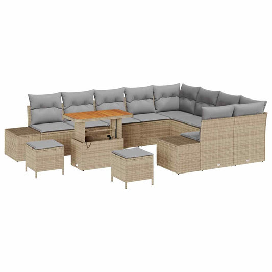 Garten-Sofa-Set mit Speicher 12 pcs Beige Poly Rattan