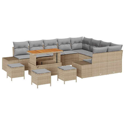 Garten-Sofa-Set mit Speicher 13 pcs Beige Poly Rattan