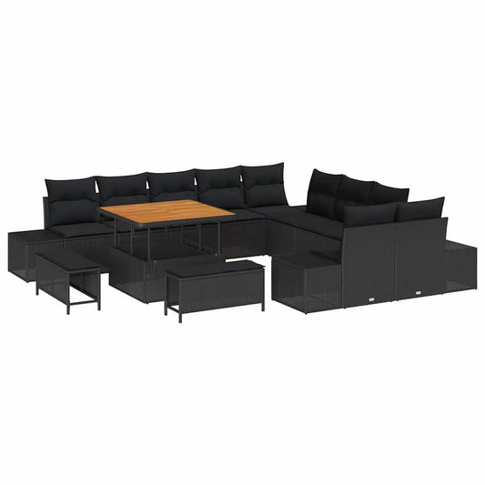 Garten-Sofa-Set mit Kissen 13 pcs Schwarz Poly Rattan