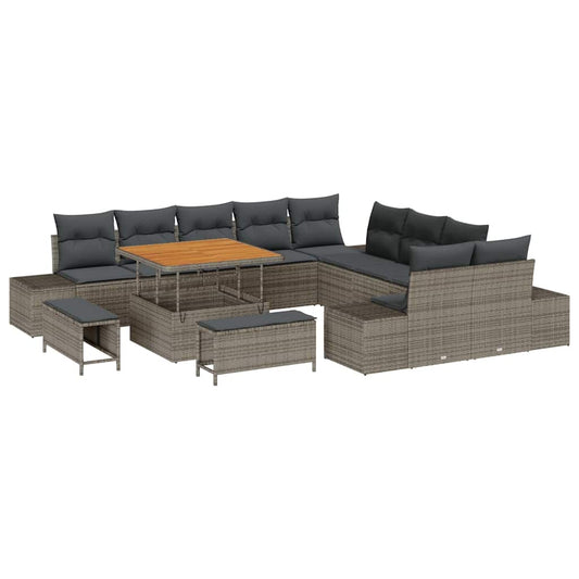 Garten-Sofa-Set mit Kissen 13 pcs Grau Poly Rattan