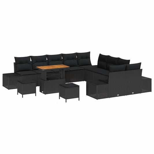 Garten-Sofa-Set mit Kissen 13 pcs Schwarz Poly Rattan