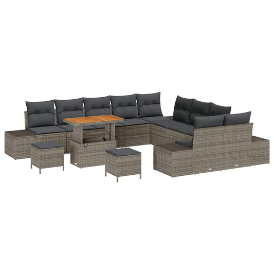 Garten-Sofa-Set mit Kissen 13 pcs Grau Poly Rattan