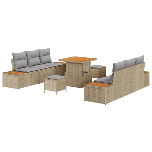 Garten-Sofa-Set mit Kissen 9 pcs Beige Poly Rattan