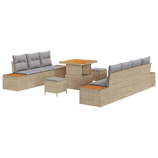 Garten-Sofa-Set mit Kissen 10 pcs Beige Poly Rattan