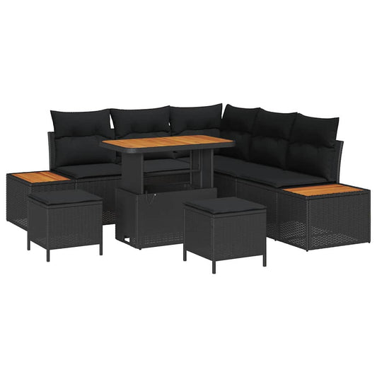 Garten-Sofa-Set mit Kissen 8 pcs Schwarz Poly Rattan