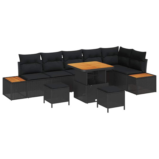 Garten-Sofa-Set mit Kissen 9 pcs Schwarz Poly Rattan