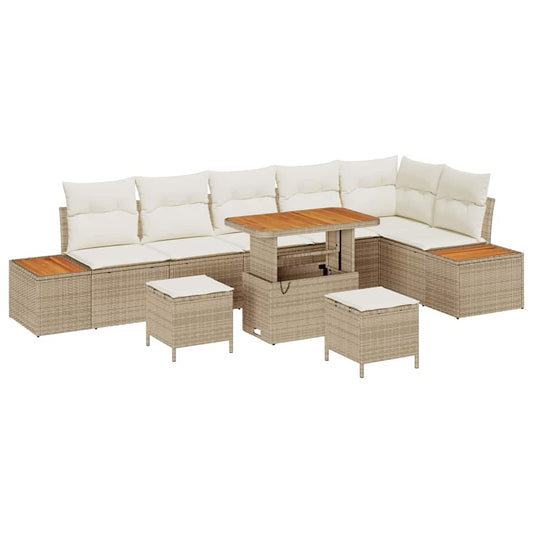 Garten-Sofa-Set mit Kissen 9 pcs Beige Poly Rattan