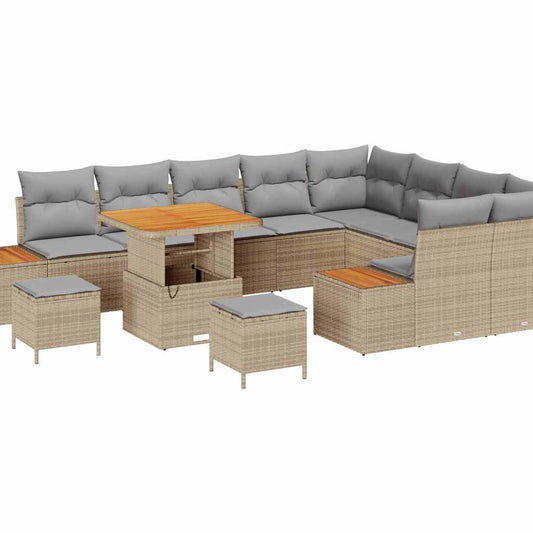 Garten-Sofa-Set mit Kissen 12 pcs Beige Poly Rattan