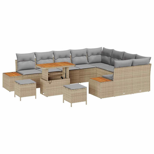 Garten-Sofa-Set mit Kissen 12 pcs Beige Poly Rattan