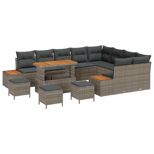 Garten-Sofa-Set mit Kissen 13 pcs Grau Poly Rattan
