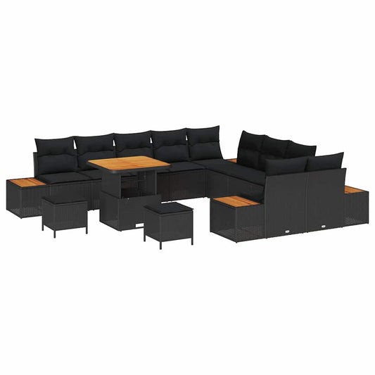 Garten-Sofa-Set mit Kissen 13 pcs Schwarz Poly Rattan