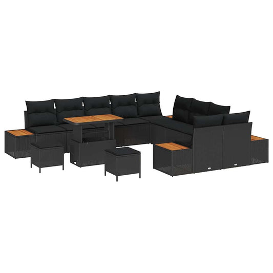 Garten-Sofa-Set mit Kissen 13 pcs Schwarz Poly Rattan