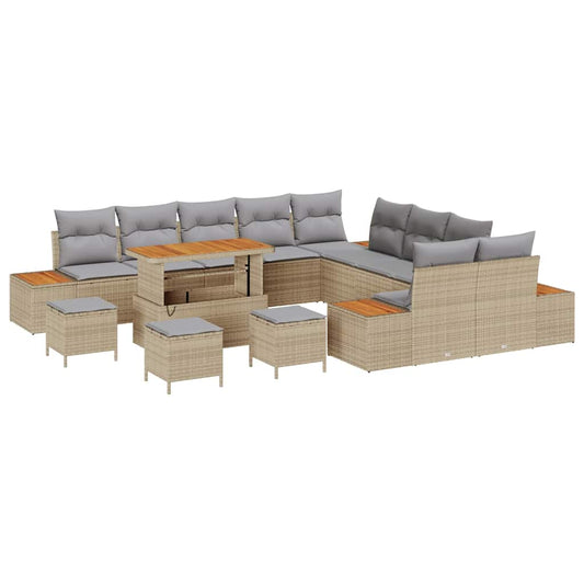 Garten-Sofa-Set mit Kissen 14 pcs Beige Poly Rattan