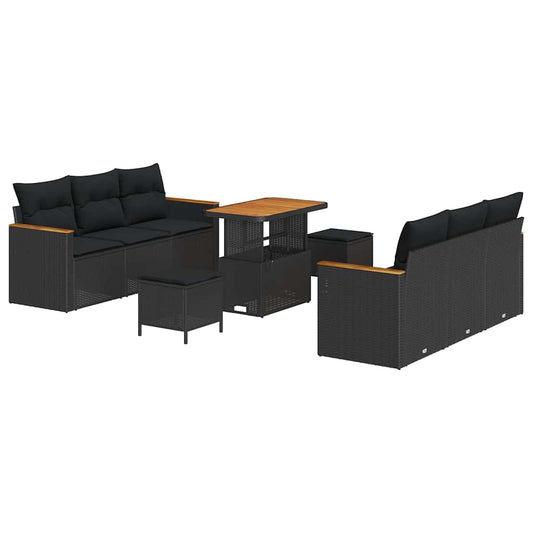 Garten-Sofa-Set mit Kissen 9 pcs Schwarz Poly Rattan