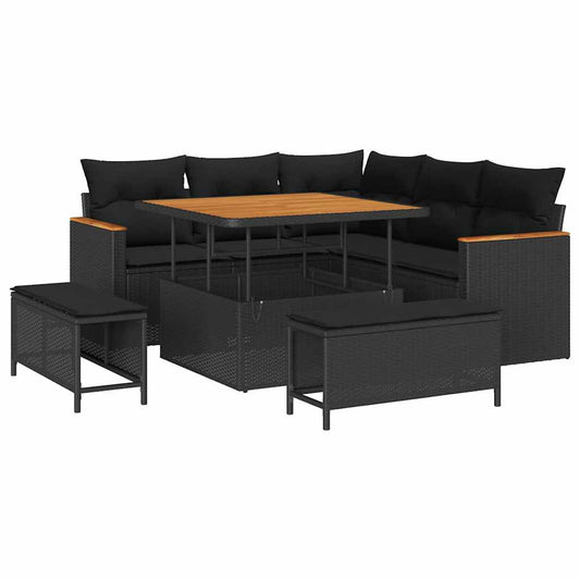 Garten-Sofa-Set mit Kissen 8 pcs Schwarz Poly Rattan