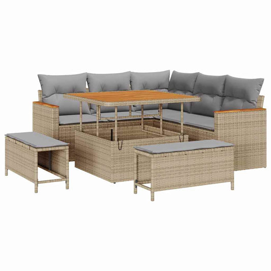 Garten-Sofa-Set mit Kissen 8 pcs Beige Poly Rattan