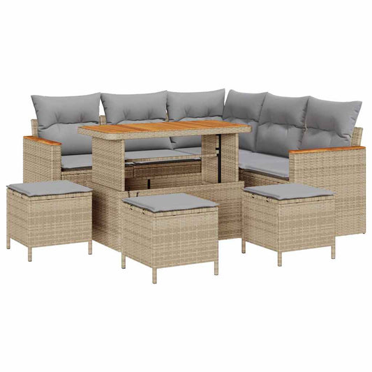 Garten-Sofa-Set mit Kissen 9 pcs Beige Poly Rattan