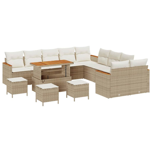 Garten-Sofa-Set mit Kissen 14 pcs Beige Poly Rattan