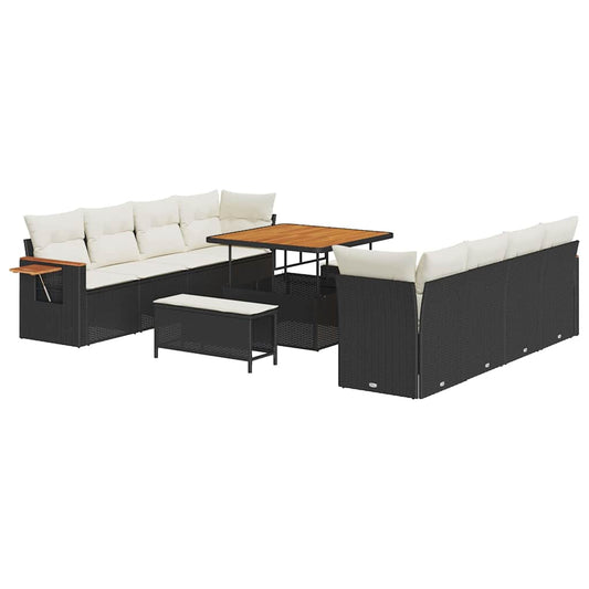 Garten-Sofa-Set 11 pcs Schwarz und Creme 100 x 100 x 71 cm